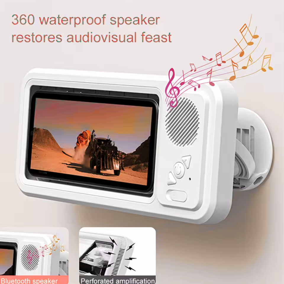 Waterproof Shower Phone Holder with Bluetooth Speaker – Hands-Free Music & Calls